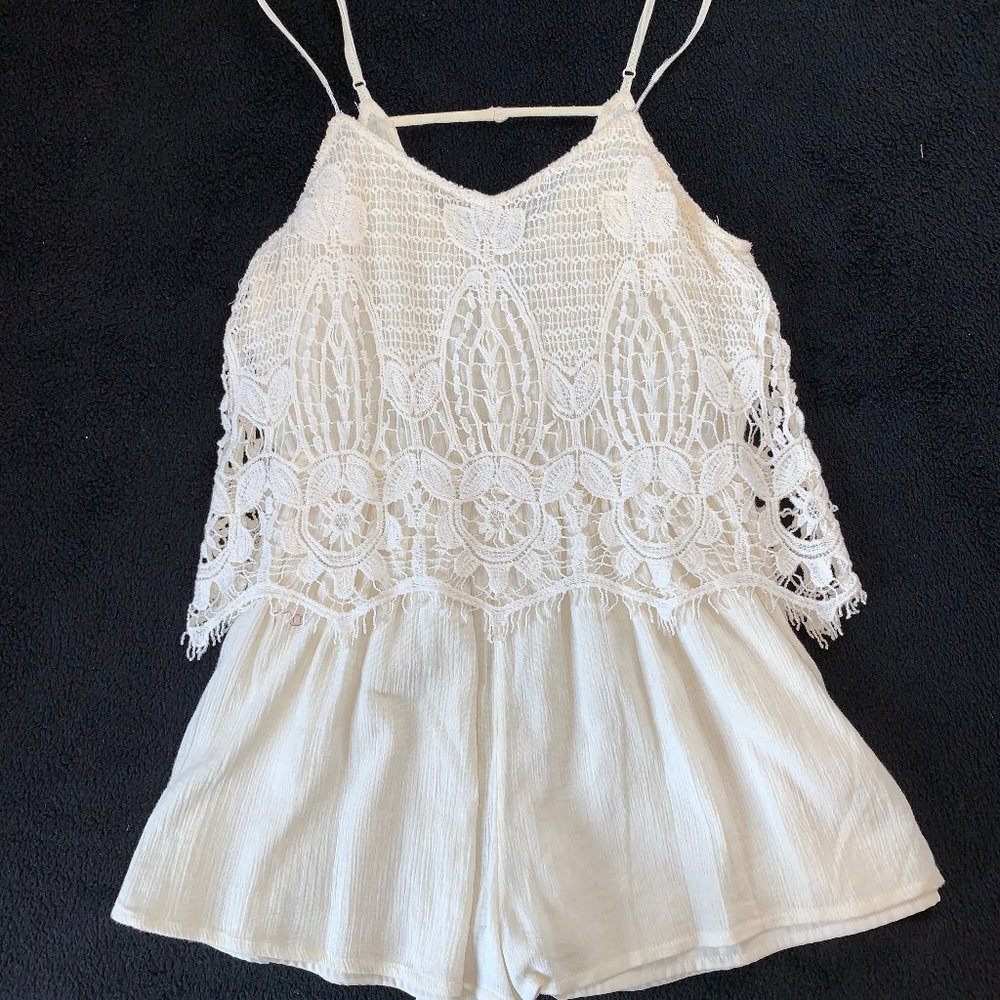 Cream Colored Romper with Lace